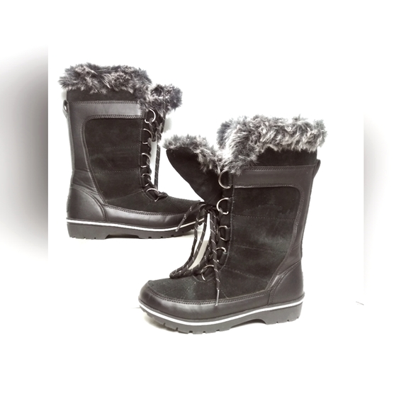 Mid Calf Faux Fur Collar Lining Micro Suede Winter Boots Shoes Size 6 Casual - Picture 1 of 6